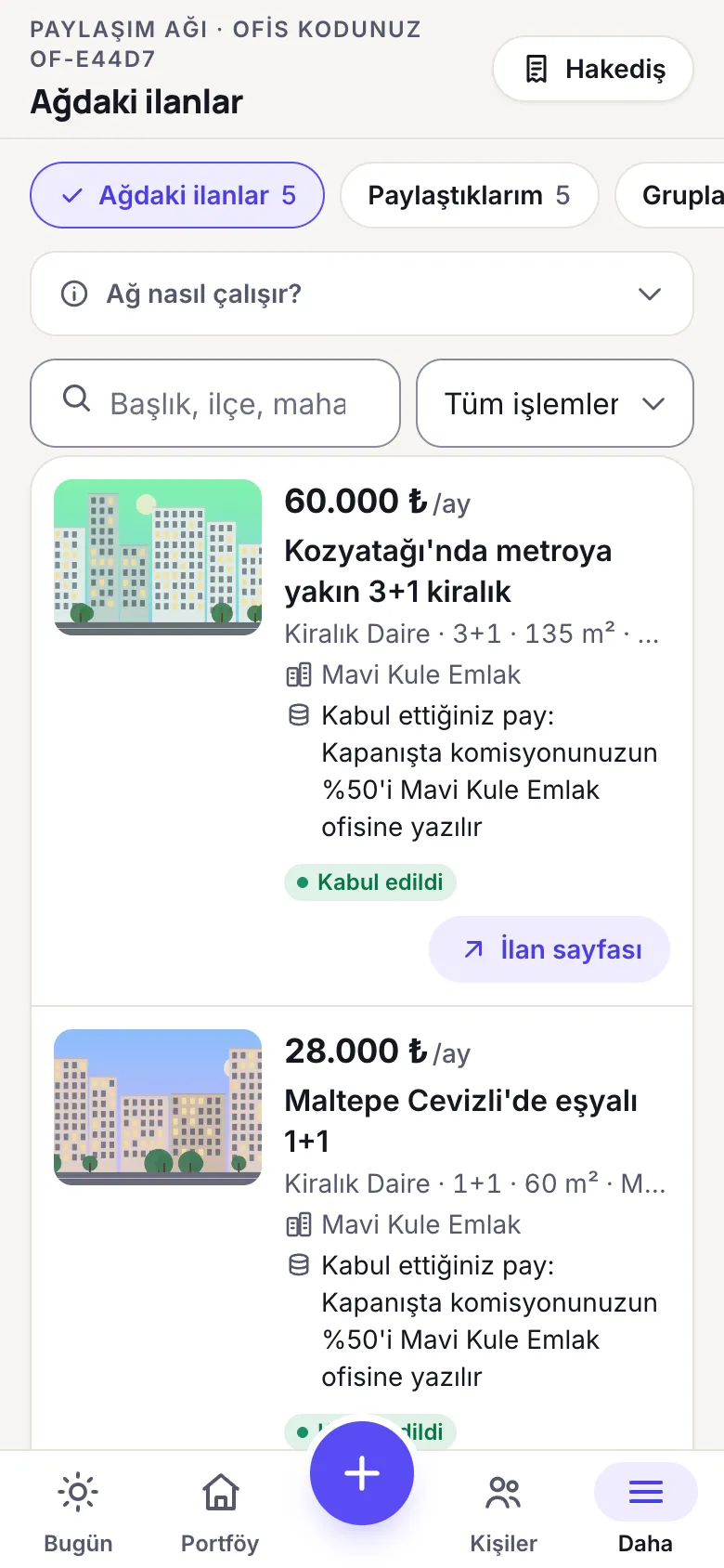 Ağdaki ilanlar: diğer ofislerin vitrin bilgileri