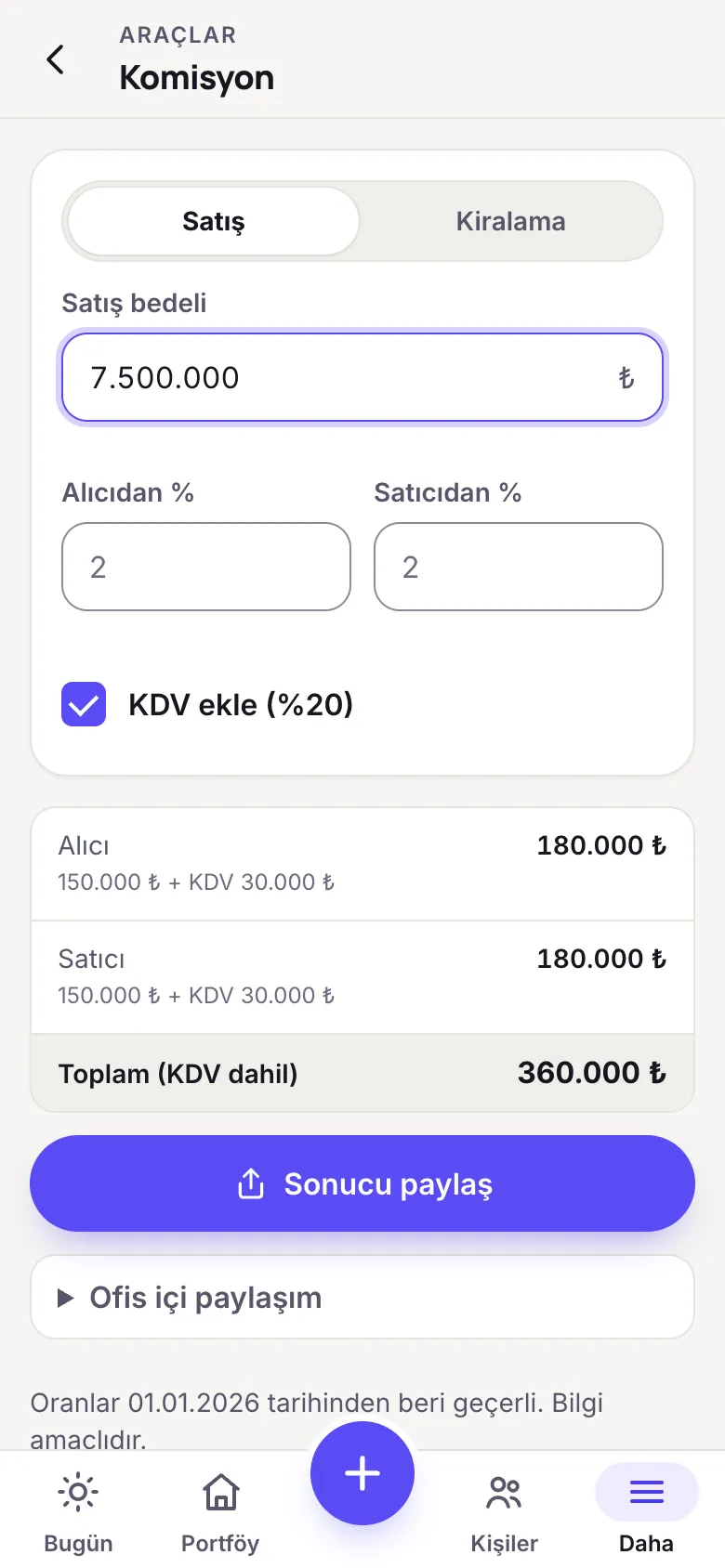Araçlar: tapu harcı ve komisyon hesaplayıcı