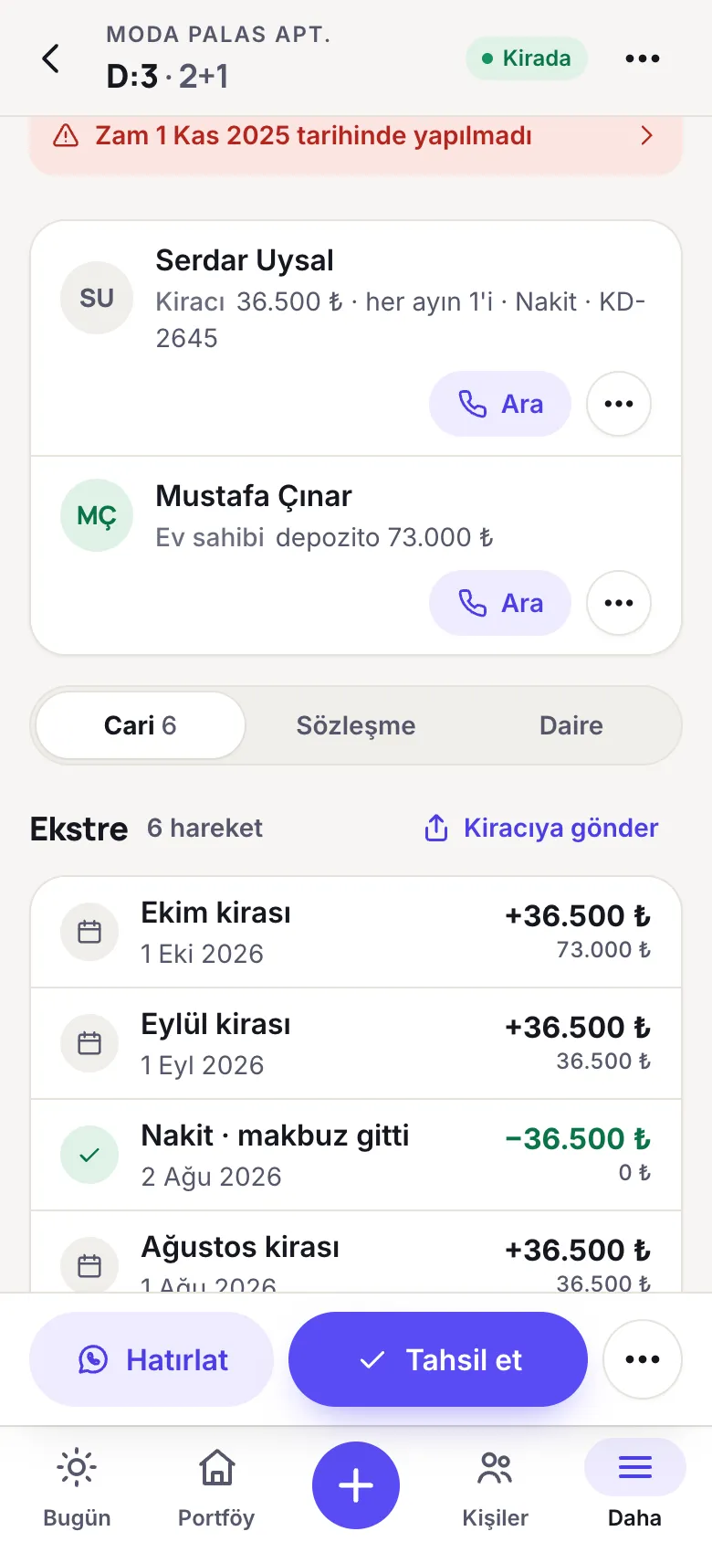 Daire dosyasında neler var: örnek ekran