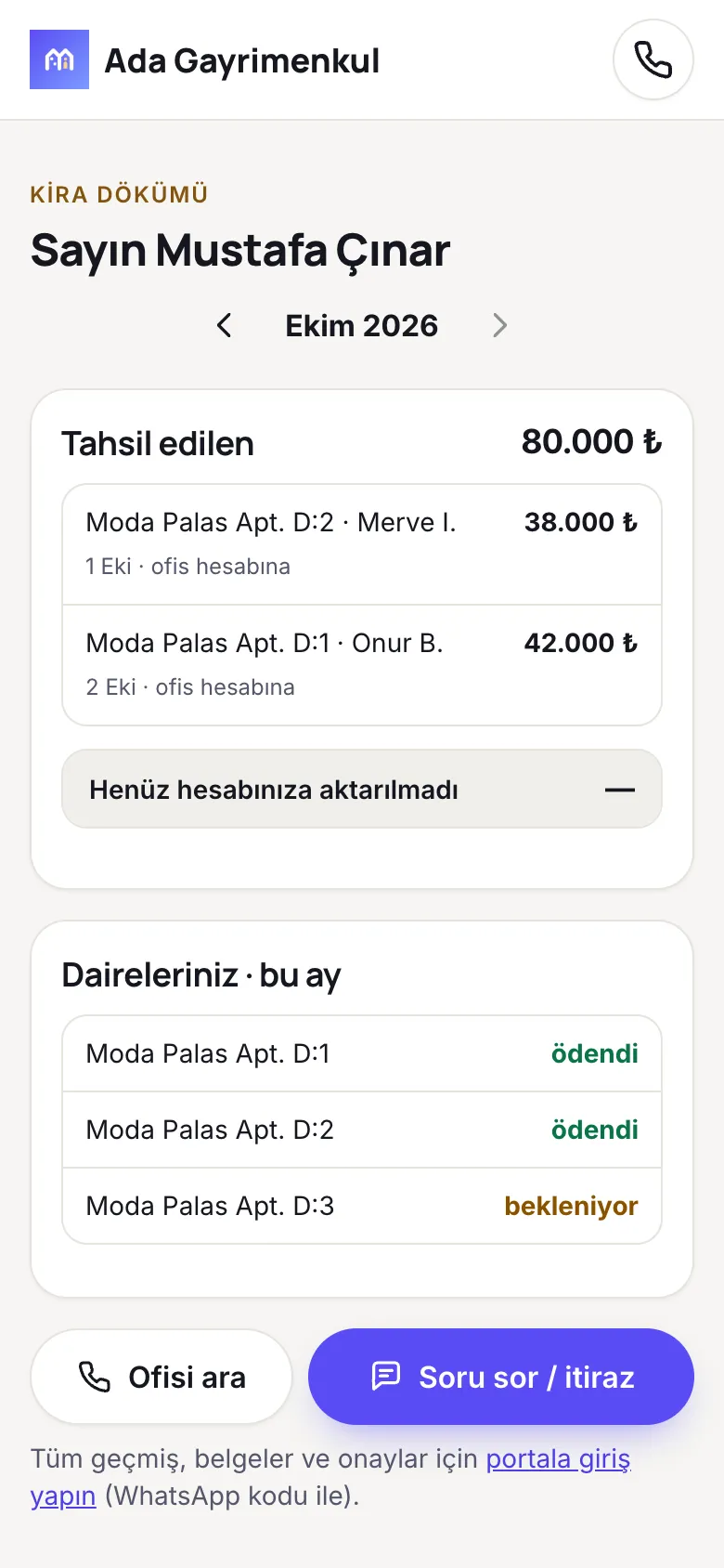 Ev sahibine döküm bağlantısı nasıl gönderilir: örnek ekran
