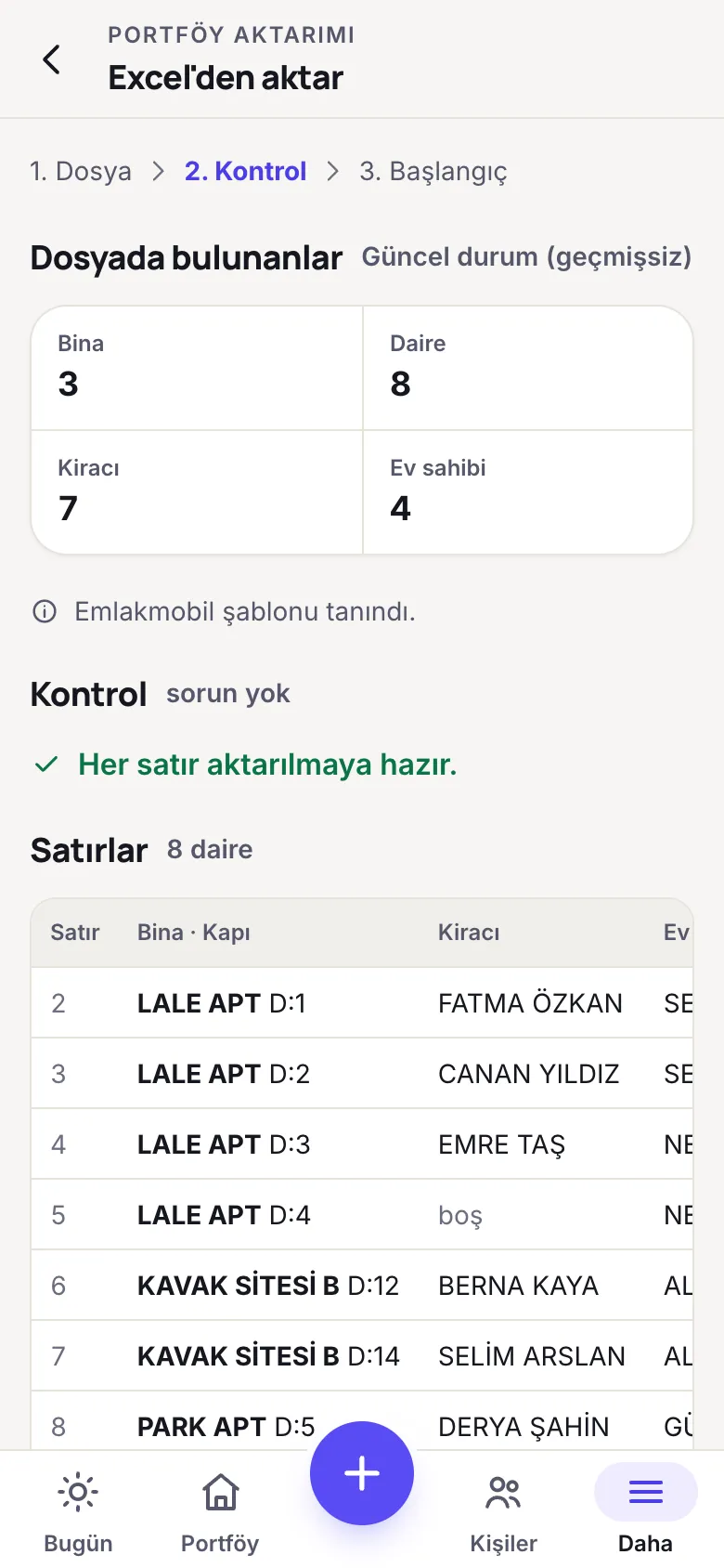 Excel'deki kira listem Emlakmobil'e nasıl aktarılır: örnek ekran