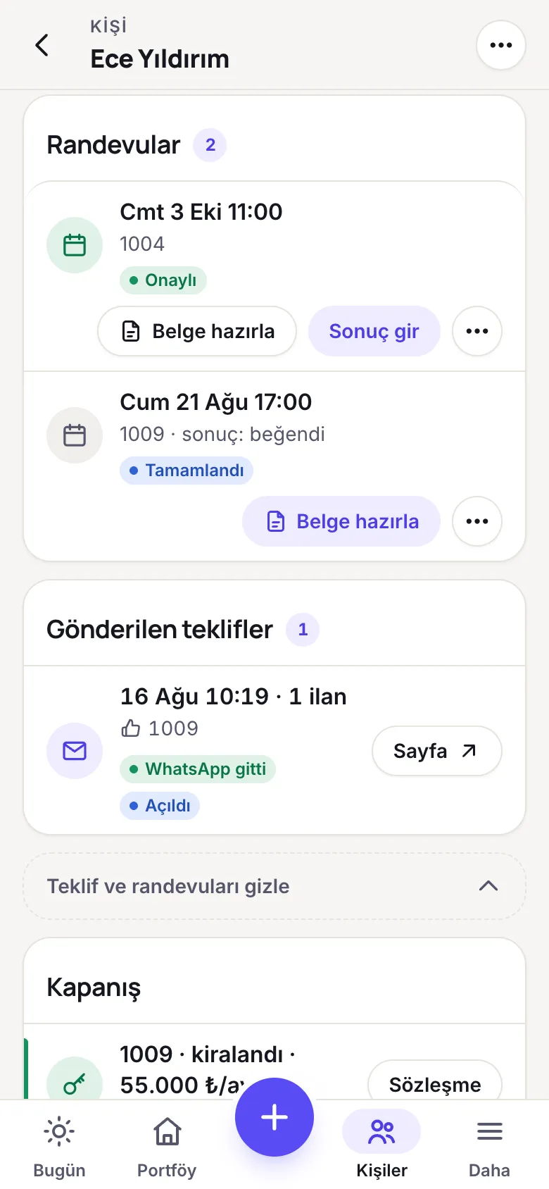 Gösterim randevusu nasıl kurulur, sonucu nasıl girilir: örnek ekran