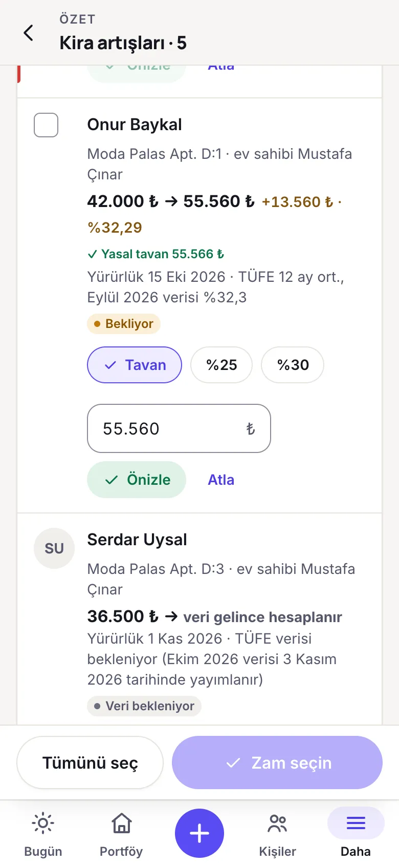 Kira zammı nasıl hesaplanır ve kiracıya bildirilir: örnek ekran